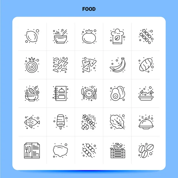 Esboço 25 Conjunto de ícones alimentares. Vector Linha Estilo Design Ícones pretos S — Vetor de Stock