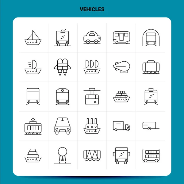 OutLine 25 Vehicles Icon set. Vector Line Style Design Black Ico — Stock Vector