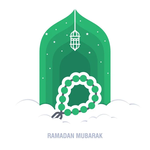 Ramadán Kareem diseño islámico luna creciente y mezquita cúpula silh — Vector de stock