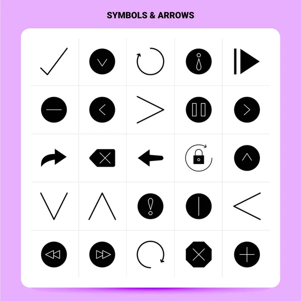 Solide 25 Symboles & Flèches Icône ensemble. Conception vectorielle de style glyphe Bl — Image vectorielle