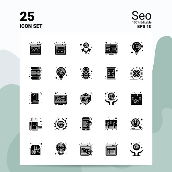 25 Seo Icoon Set. 100% bewerkbare Eps 10 bestanden. Bedrijfslogo Conce — Stockvector