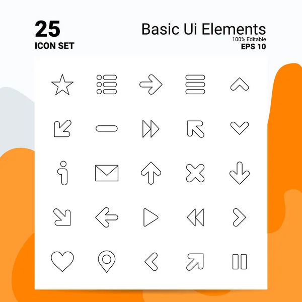 Conjunto de iconos de 25 elementos básicos de Ui. Archivos EPS 10 100% editables. Busin. — Vector de stock