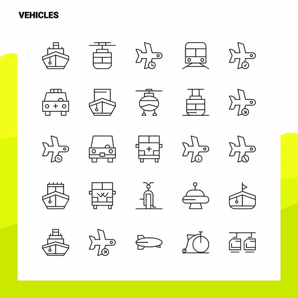 Reihe von Fahrzeugen Zeilensymbole Satz 25 Symbole. Vektor Minimalismus Stil — Stockvektor