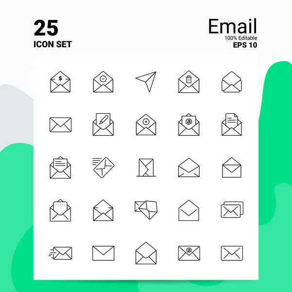 25 Email Icon Set. 100% Editable EPS 10 Files. Business Logo Con — 스톡 벡터