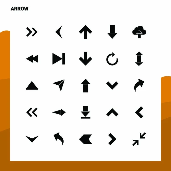 25 Arrow Icon set. Solid Glyph Icon Vector Illustration Template — Stock Vector