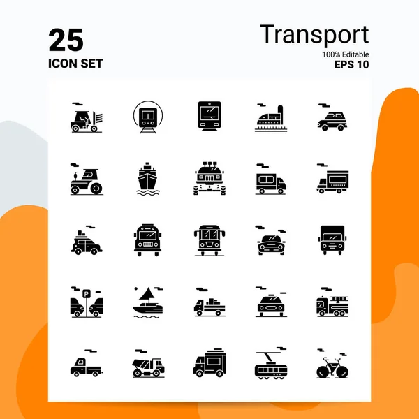 25 Zestaw ikon transportowych. 100% Edytowalny plik Eps 10. Logo działalności gospodarczej — Wektor stockowy