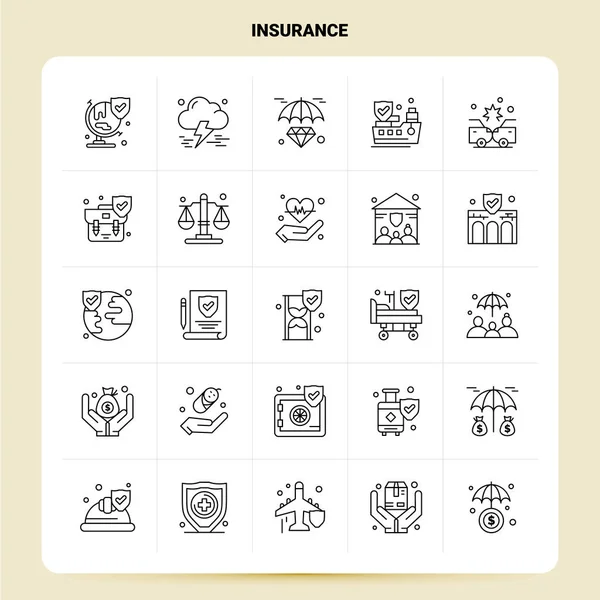OutLine 25 Insurance Icon set. Vector Line Style Design Black Ic — Stock Vector