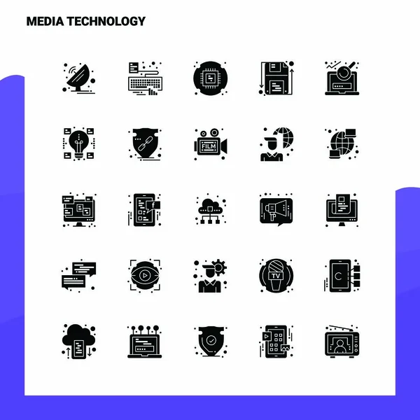 25 Media Technology Ensemble d'icônes. Icône de glyphe solide vecteur Illustrati — Image vectorielle