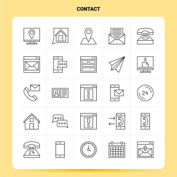 OutLine 25 Contact Icon set. Vector Line Style Design Black Icon — 스톡 벡터