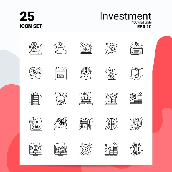 25 Ensemble d'icônes d'investissement. Fichiers EPS 10 100 % modifiables. Journal des affaires — Image vectorielle