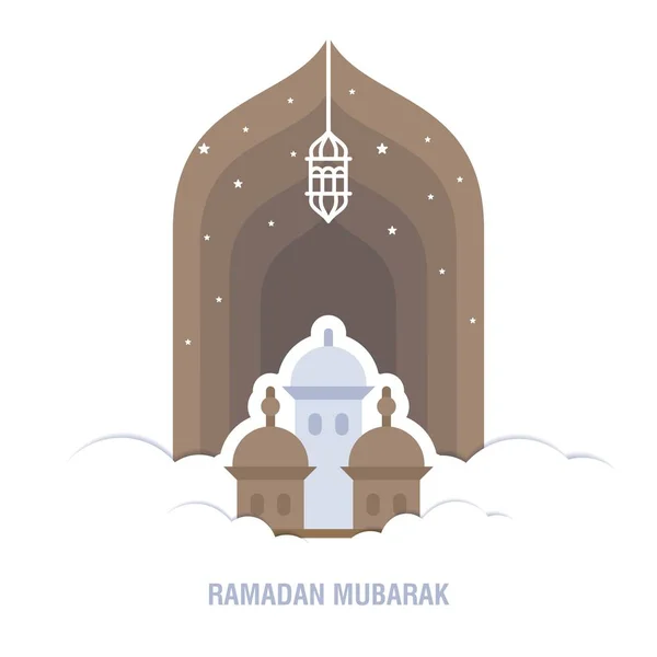 Ramadan Kareem islamski projekt półksiężyc i meczet kopuła SILH — Wektor stockowy