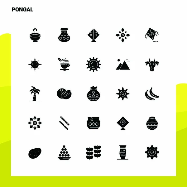 Set di 25 icone di Pongal. Modello di illustrazione vettoriale icona glifo solido — Vettoriale Stock