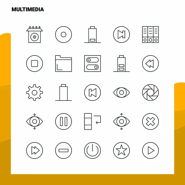 Sada ikon Multimediální linie Sada 25 ikon. Styl vektorového minimalismu — Stockový vektor