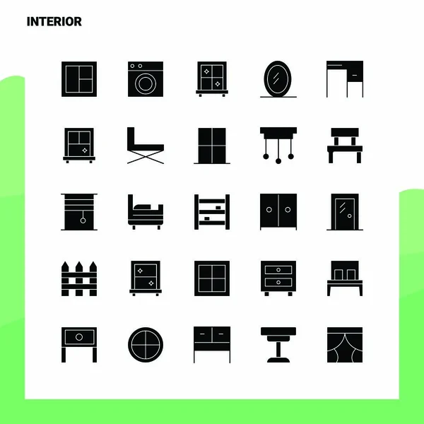 25 Innenraum-Icon-Set. solide Glyphen-Symbol-Vektor-Illustration Tempel — Stockvektor