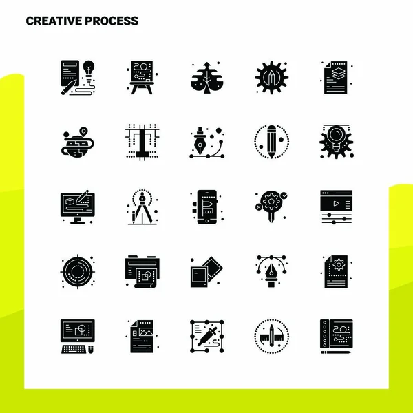 25 Набір піктограм творчого процесу. Суцільна гліфа ікона Векторні ілюстрації — стоковий вектор