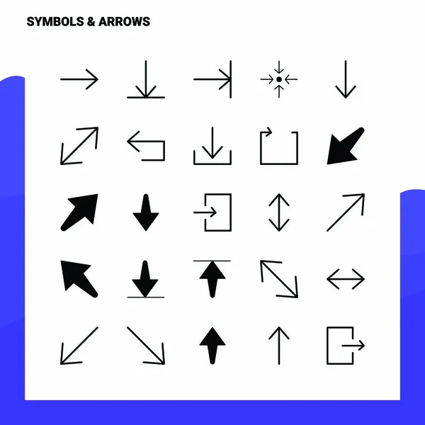 25 Symbols & Arrows Icon set. Solid Glyph Icon Vector Illustrati — Stock Vector