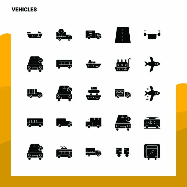 25 Vehicles Icon set. Solid Glyph Icon Vector Illustration Templ — Stock Vector