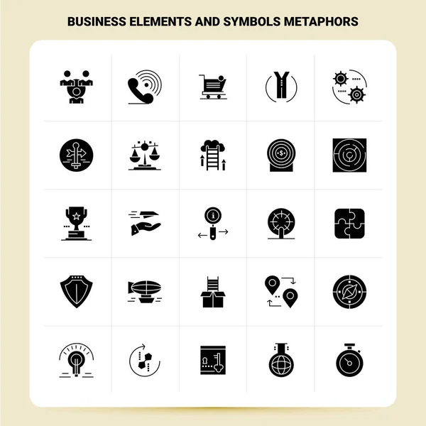 Твердые 25 бизнес-элементов и метафор символов Icon set. Векто — стоковый вектор