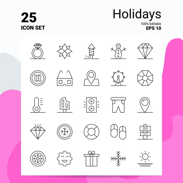 25 Holidays Icon Set. Arquivos EPS 10 100% editáveis. Logotipo comercial — Vetor de Stock