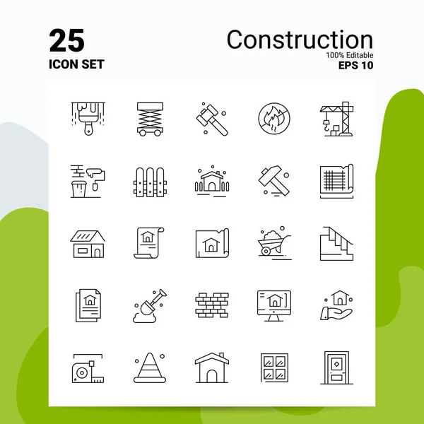 25 Набор строительных икон. 100% редактируемый EPS 10 файлов. Бизнес L — стоковый вектор