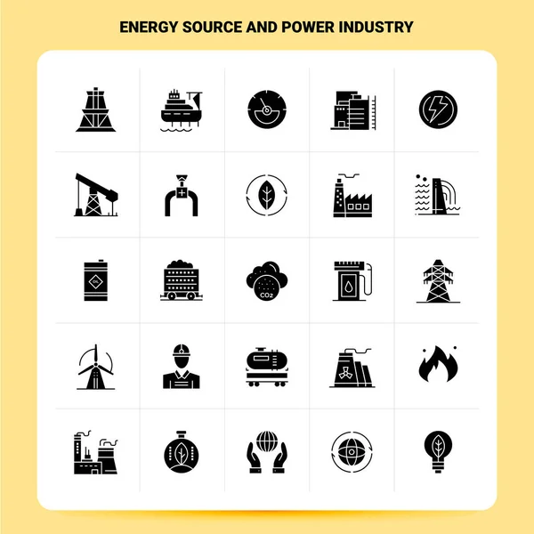 Conjunto de iconos de la industria de energía y fuente de energía sólida 25. Glifo vectorial — Vector de stock