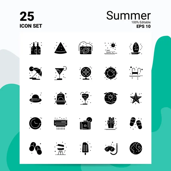 25 Summer Icon Set. 100% editovatelné soubory Eps10. Business Logo Co — Stockový vektor