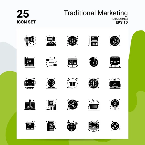 25 Conjunto de ícones de marketing tradicional. Arquivos EPS 10 100% editáveis. B — Vetor de Stock