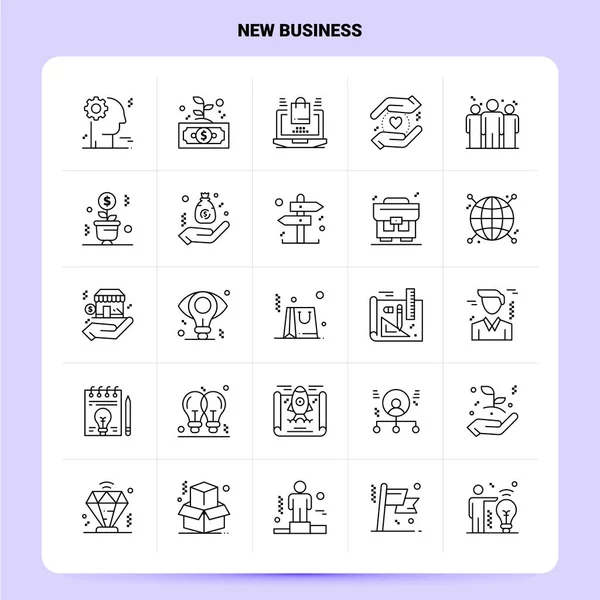 Redogör för 25 New Business Icon set. Vektor linje stil design svart — Stock vektor