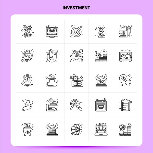 Obrys 25 Soubor investičních ikon. Návrh stylu vektorové čáry černý I — Stockový vektor