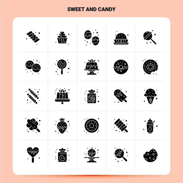 Solid 25 Sweet And Candy Icon set. Vector Glyph Style Design Bla — Stock Vector