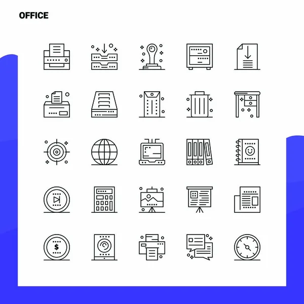 Set von Bürozeilen-Symbolen mit 25 Symbolen. Vektor Minimalismus Stil de — Stockvektor