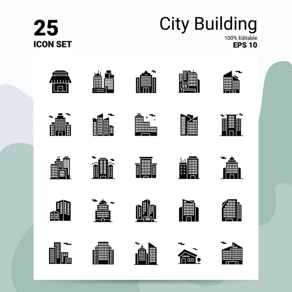 25 City Building Ikon Set. 100% redigerbara Eps 10 filer. Näringsliv — Stock vektor