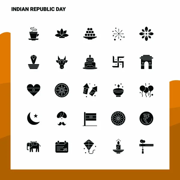 25インド共和国の日のアイコンセット。ソリッドグリフアイコンベクトル｜Illustr — ストックベクタ