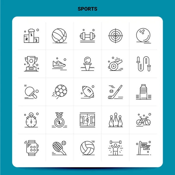 Esquema 25 Conjunto de iconos deportivos. Vector Línea Estilo Diseño Iconos Negro — Vector de stock
