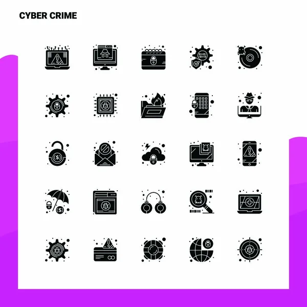25 Cyber-Kriminalität Ikone gesetzt. Solide Glyphen-Icon-Vektor-Abbildung te — Stockvektor