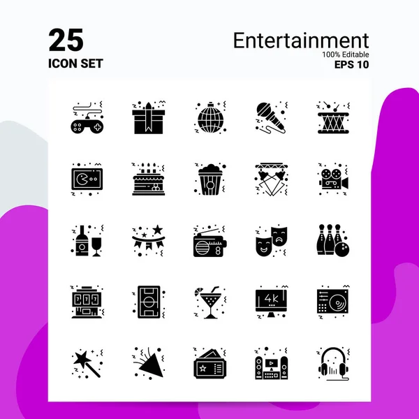 25 Entertainment Icon Set. Arquivos EPS 10 100% editáveis. Negócios — Vetor de Stock