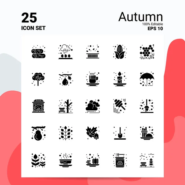 Set di 25 icone d'autunno. File EPS 10 modificabili al 100%. Logo commerciale Co — Vettoriale Stock