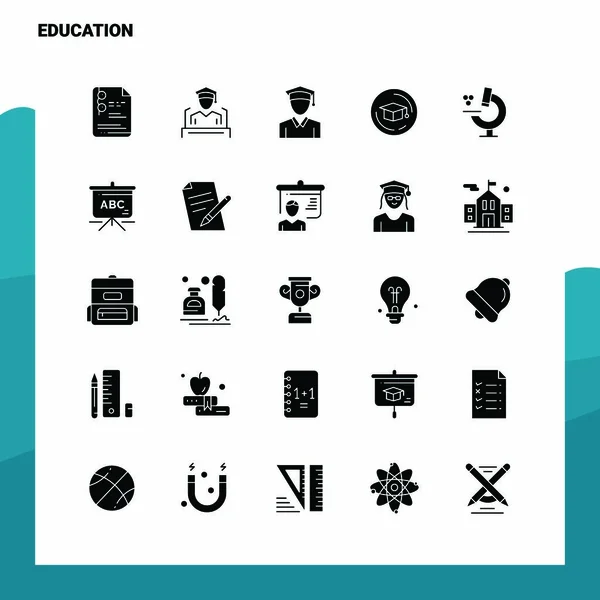 25 Conjunto de iconos educativos. Glifo sólido Icono Vector Ilustración Temp — Vector de stock