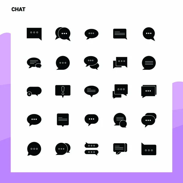 25 Chat Icona impostata. Modello di illustrazione vettoriale dell'icona del glifo solido — Vettoriale Stock