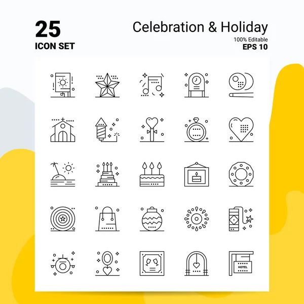 25 Celebration & Holiday Icon Set. Arquivos EPS 10 100% editáveis. B — Vetor de Stock