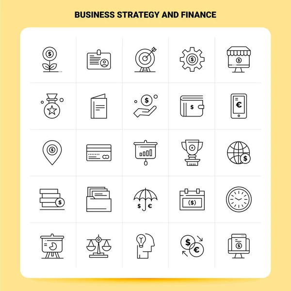 Esquema 25 Conjunto de iconos de estrategia empresarial y finanzas. Línea de vectores S — Archivo Imágenes Vectoriales