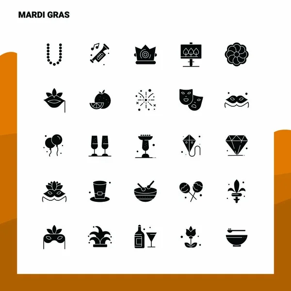 Set di icone Mardi Gras 25. Illustrazione vettoriale dell'icona del glifo solido Tem — Vettoriale Stock