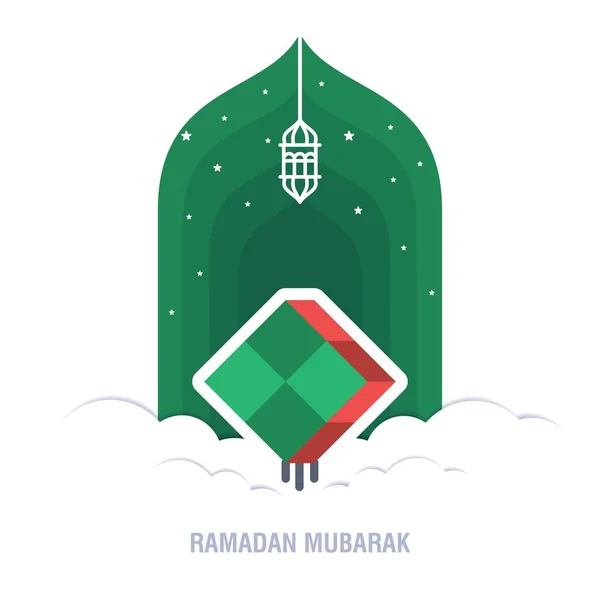 Ramadán Kareem diseño islámico luna creciente y mezquita cúpula silh — Vector de stock