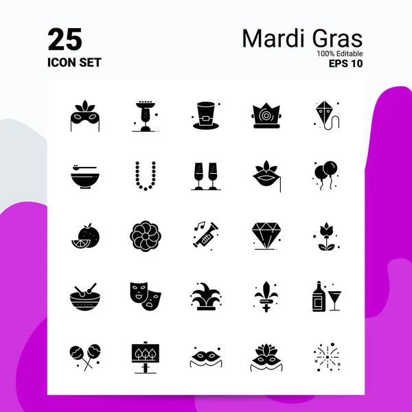Set di icone Mardi Gras 25. File EPS 10 modificabili al 100%. CITL — Vettoriale Stock