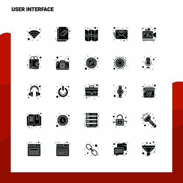 Set di 25 icone di interfaccia utente. Illustrazione vettoriale dell'icona del glifo solido — Vettoriale Stock