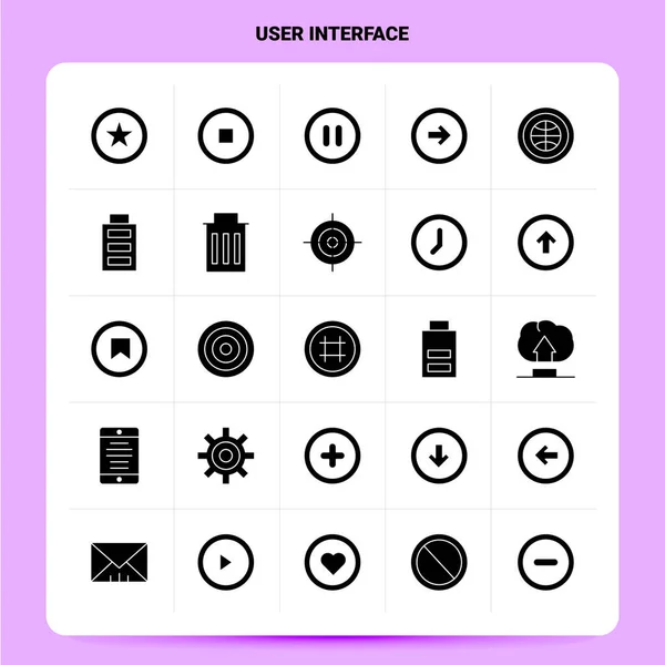 Solid 25 användargränssnitt ikonen set. Vektor Glyph Style Design Blac — Stock vektor