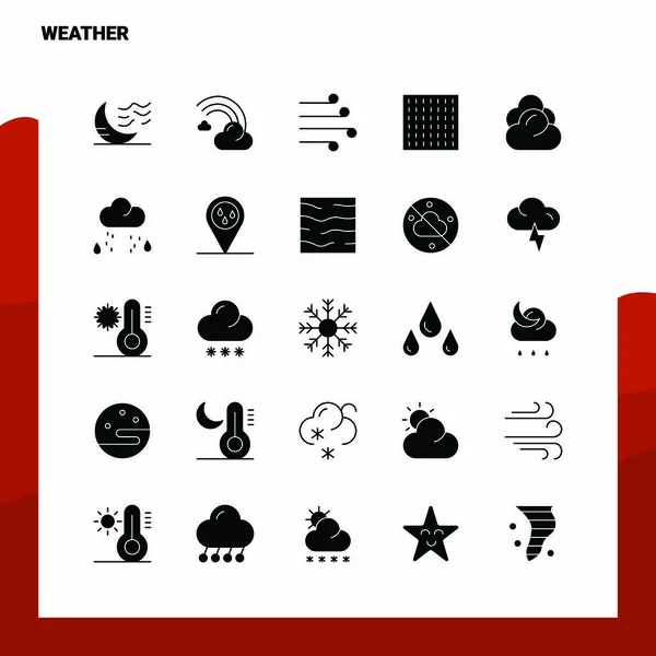 25 Conjunto de iconos meteorológicos. Glifo sólido Icono Vector Ilustración Templa — Archivo Imágenes Vectoriales