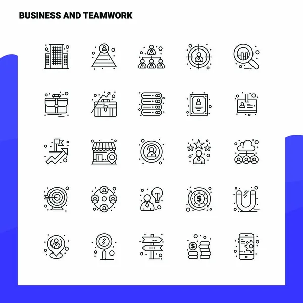 Satz von Geschäfts- und Teamwork-Linien-Icons setzen 25 Icons. Vektor mini — Stockvektor