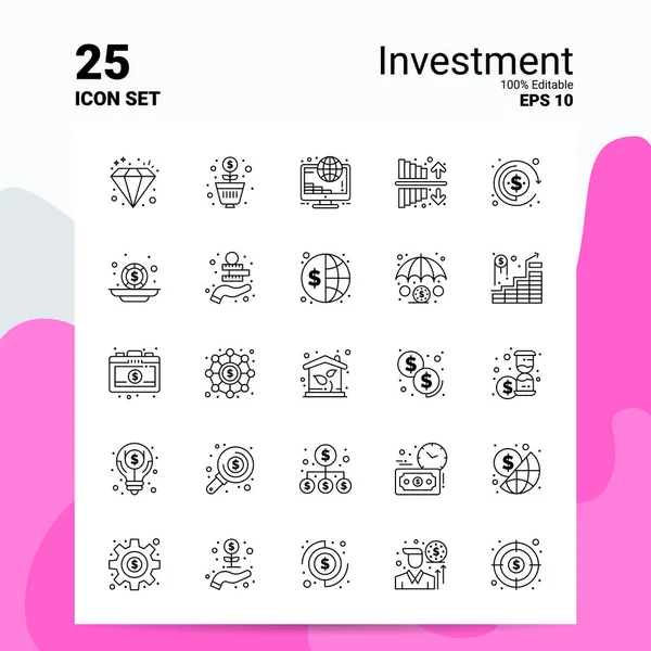 25 Набор инвестиционных икон. 100% редактируемый EPS 10 файлов. Журнал бизнеса — стоковый вектор