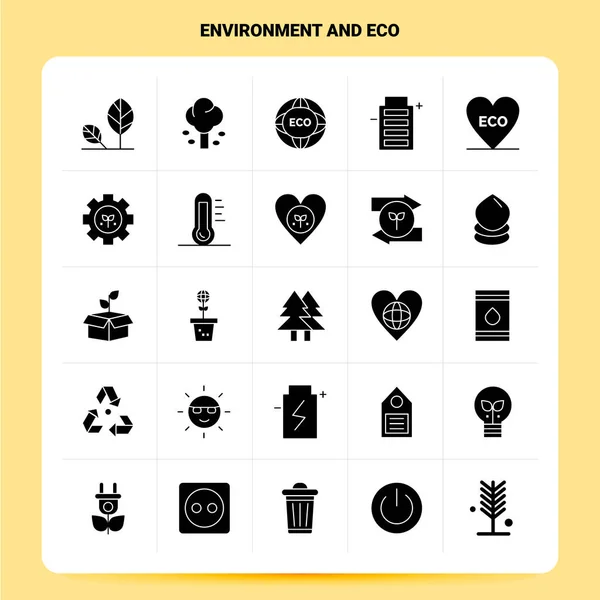 Sólido 25 Ambiente y Eco Icono conjunto. Diseño de estilo de glifo vectorial — Vector de stock